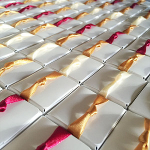 Wedding favour boxes finished with satin ribbon