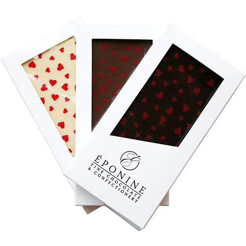 Valentine's Heart Chocolate Bars in White, Milk and Dark