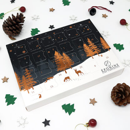 Vegan Advent Calendar in Bronze with Festive Decorations Angled