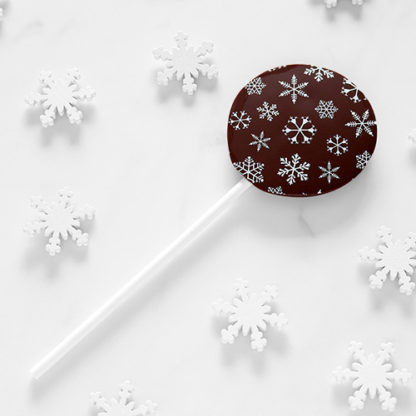 Dark Chocolate Christmas Lollipop with Snowflakes Overhead