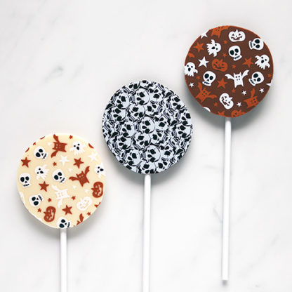 3 Chocolate Halloween Lollipops with Spooky Pattern Straight