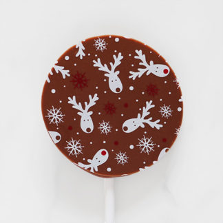 Milk Chocolate Christmas Lollipop with Seasonal Pattern Overhead Close Up