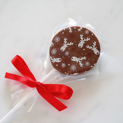 Milk Chocolate Christmas Lollipop with Festive Pattern Bagged Overhead Angled