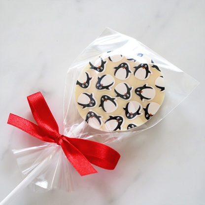 White Chocolate Christmas Lollipop with Festive Pattern Bagged Overhead Angled