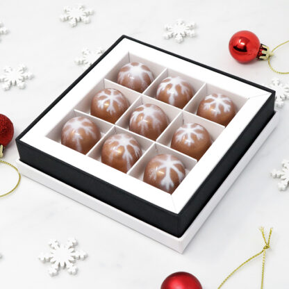 Mince Pie Chocolates Box Open Angled with Decorations