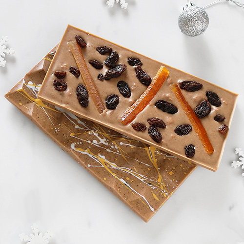 Mince Pie Christmas Vegan Chocolate Bar Both Sides with Festive Decorations