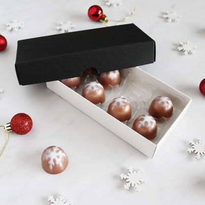 Mince Pie Chocolates Gift Box Open Angled with Decorations