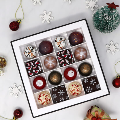 Christmas Chocolate Selection Box Overhead with Decor