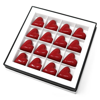 16 Piece Caramel & Gianduja Red Heart Chocolates Boxed Angled