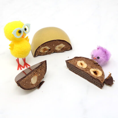 Golden Praline Sn’egg Easter Egg Cut Open Pieces with Chicks