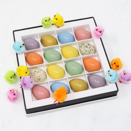 16 Piece Easter Egg Chocolates Boxed Angled with Chicks